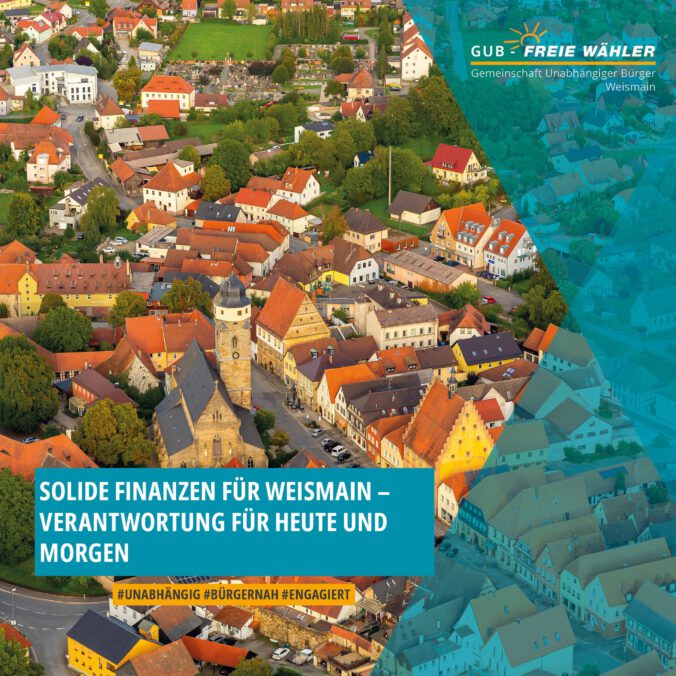 Luftbild von Weismain, mit Text Solide Finanzen